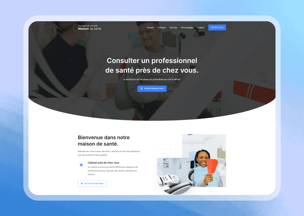 Page d'accueil d'un site web d'une maison de santé.