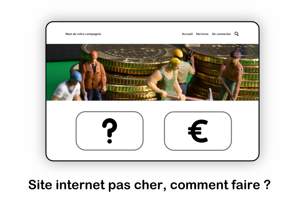 Illustration d'un site web avec des icones, euro et point d'interrogation
